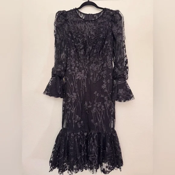 MAC DUGGAL Black Ruffle Wrist Embellished High Neck Midi size 6 - Picture 12 of 14